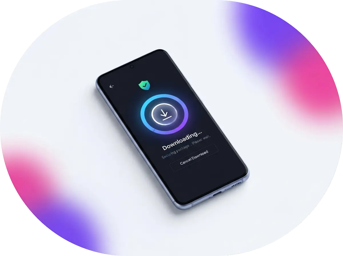 Insta Pro APK secure Android download shown on a modern smartphone with a download progress indicator and security confirmation shield